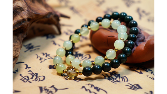 Verdant Wood Element & Jade Double Bracelet
