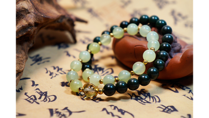 Verdant Wood Element & Jade Double Bracelet