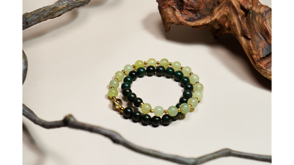 Verdant Wood Element & Jade Double Bracelet