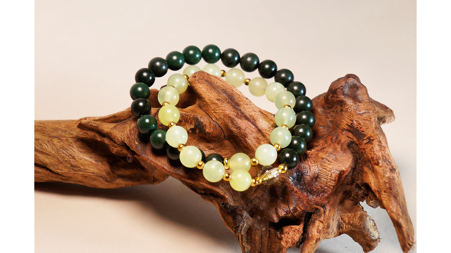 Verdant Wood Element & Jade Double Bracelet