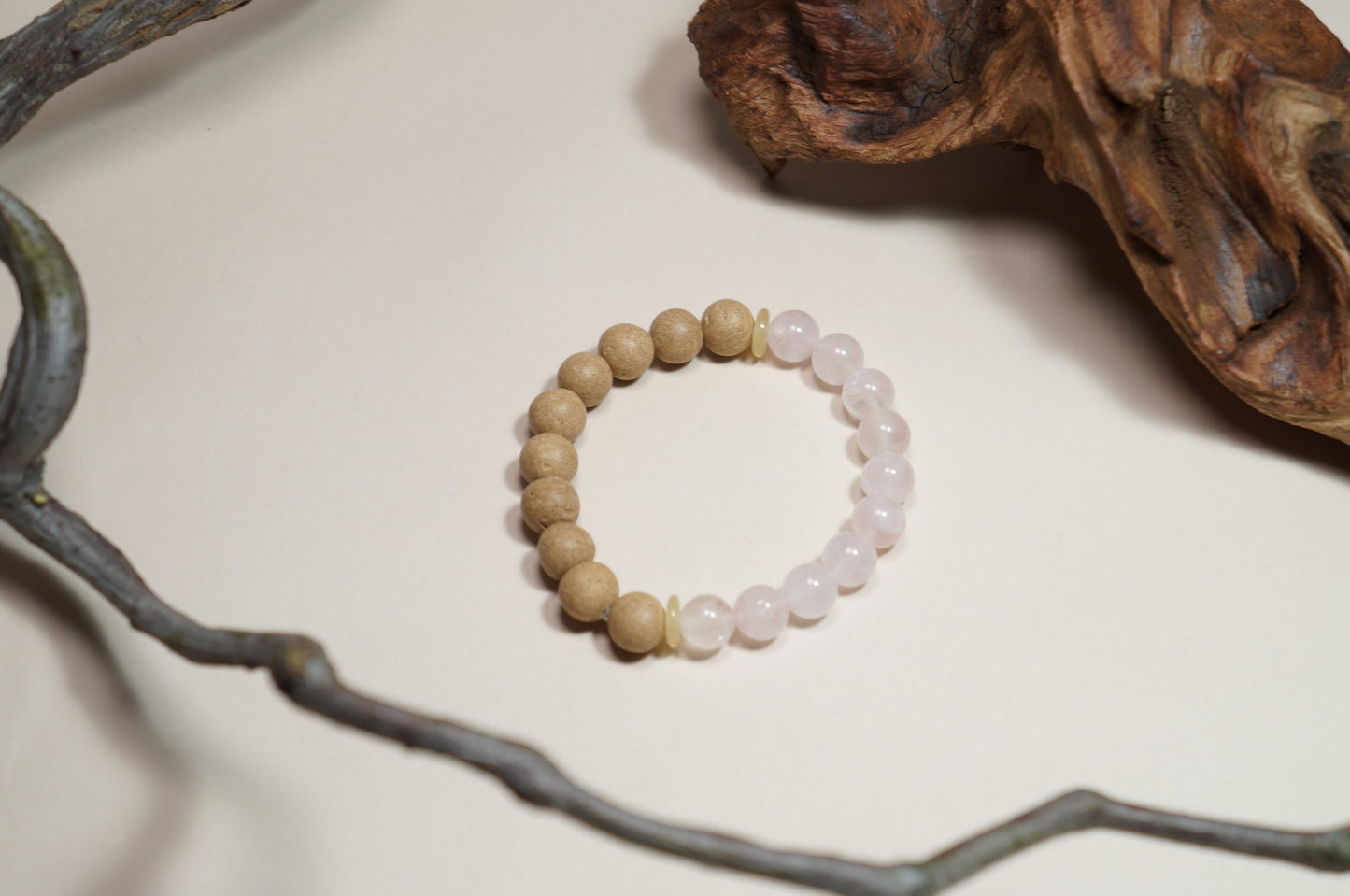 Rose Quartz & Astragalus Herbal Bead Bracelet