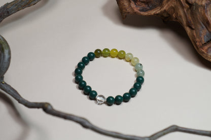 Green Jade & Clear Quartz Five Elements Wood Energy Bracelet