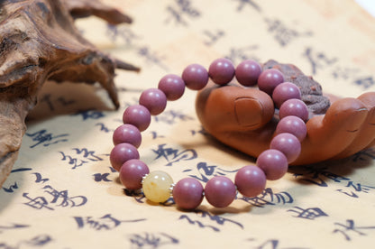 Peach Blossom & Sandalwood Floral Herbal Bead Bracelet